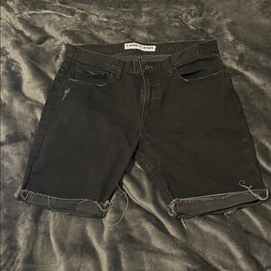 Express Black Men's Distressed Denim Shorts 34 frayed hem Black Stretch